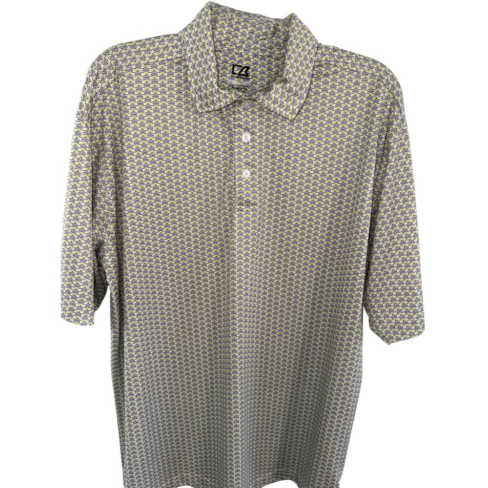 Cutter & Buck CB Drytec 50+ UPF Golf Polo Purple Green Geometric‎ Size XXL